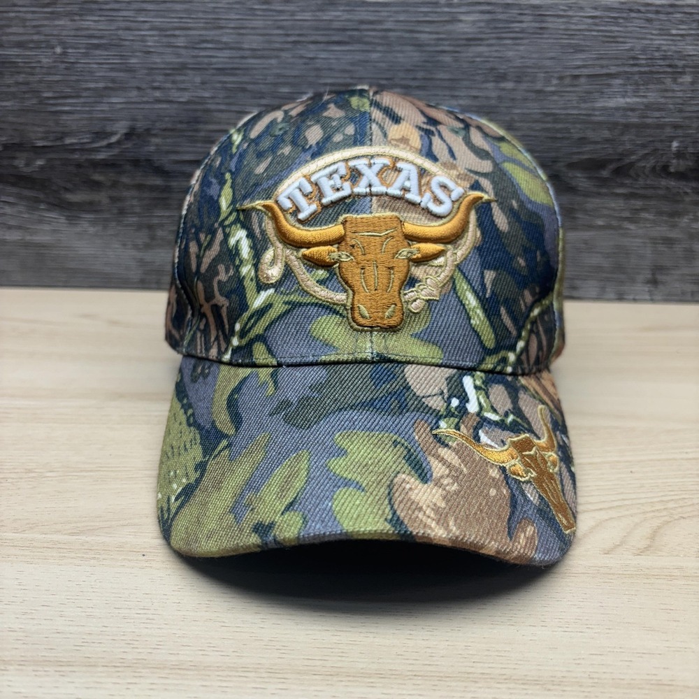 Texas Hat Cap Strap Back Camo Embroidered Longhorn Bull Mens Baseball Hunting